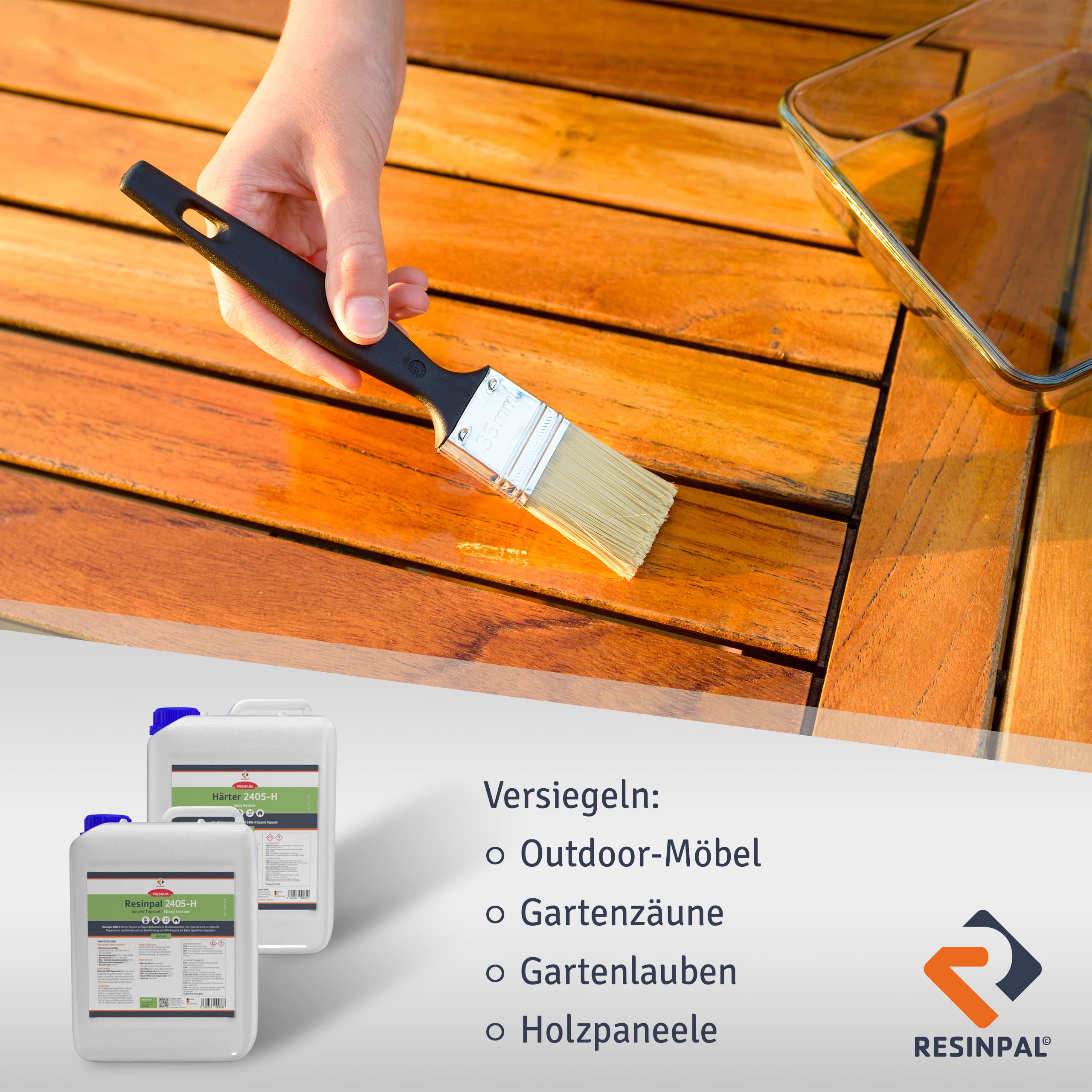 Epoxid Topcoat Resinpal 2405-H | 7,5 kg Epoxy-Topcoat-Set | Glaskar und geruchsarm | Zum Versiegeln und Beschichten | Für Bootsreparatur und als Holzschutz |UV-Resistent | Auf Basis Epoxidharz |