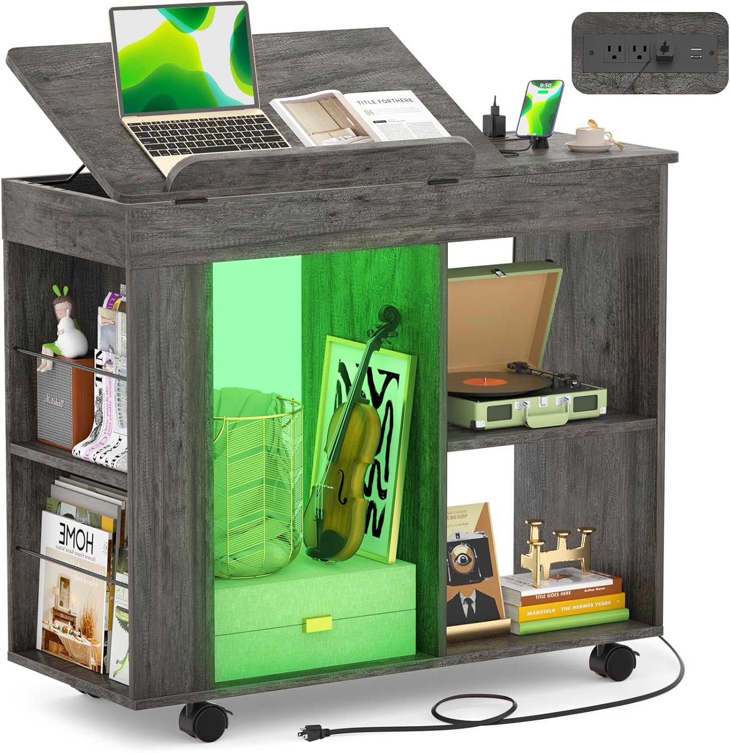 Cyclysio Adjustable End Table, 34'' Side Table with Power