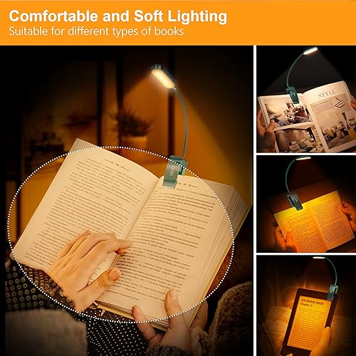 Miniatura 60 de Gritin Luz de libro recargable de 16 LED para leer en la cama, cuidado de los ojos, 3 temperaturas de color, brillo de atenuación continua, 80 horas