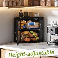 Vista 5 de Caja de pan de esquina BMOSU para encimera de cocina de doble capa de bambú contenedor de pan de madera de gran capacidad (negro, mediano)