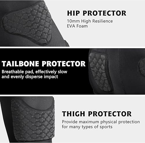 Miniatura 3 de TUOYR Faja de fútbol juvenil acolchada de compresión corta con almohadillas, pantalones protectores de cadera para niños, para snowboard, béisbol