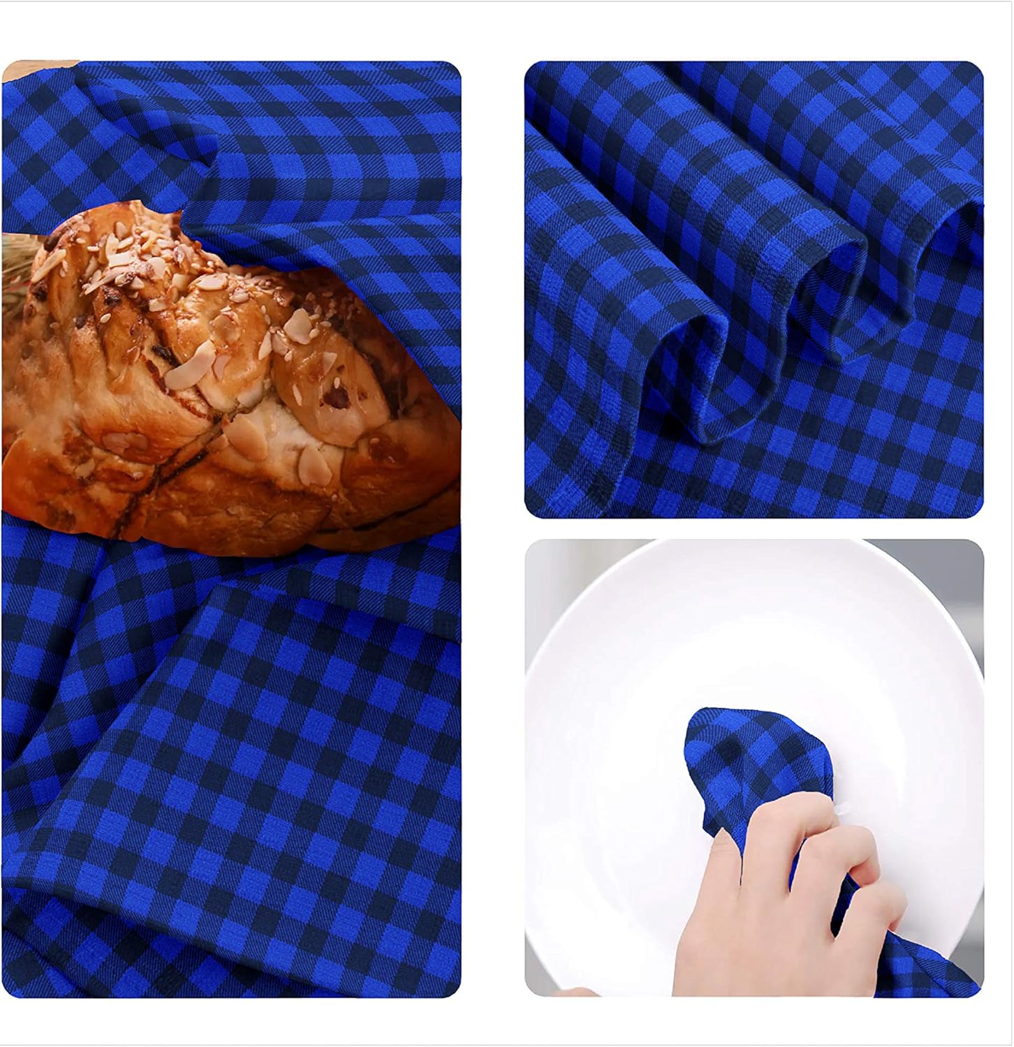 20 Pack 12 x 12 Inch Cotton Napkins & Rhinestone Napkin Rings Combo, Buffalo Check Plaid Nepkin Party Christmas Decorations Wedding Birthday Baby Shower