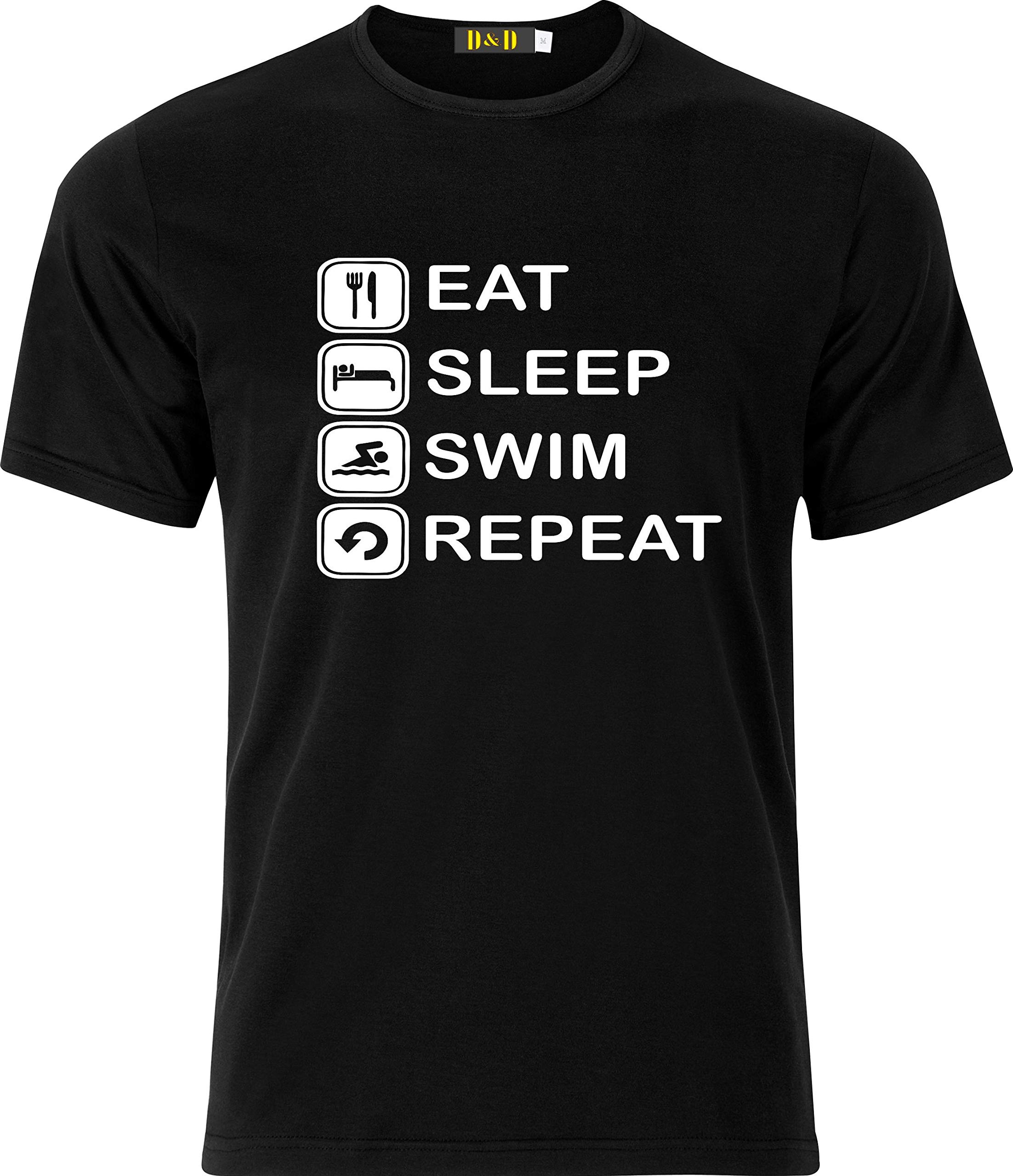 magic moments Adult and Child Cotton T-Shirt eat Sleep Swim Repeat New (Age 7 to 8, Black)