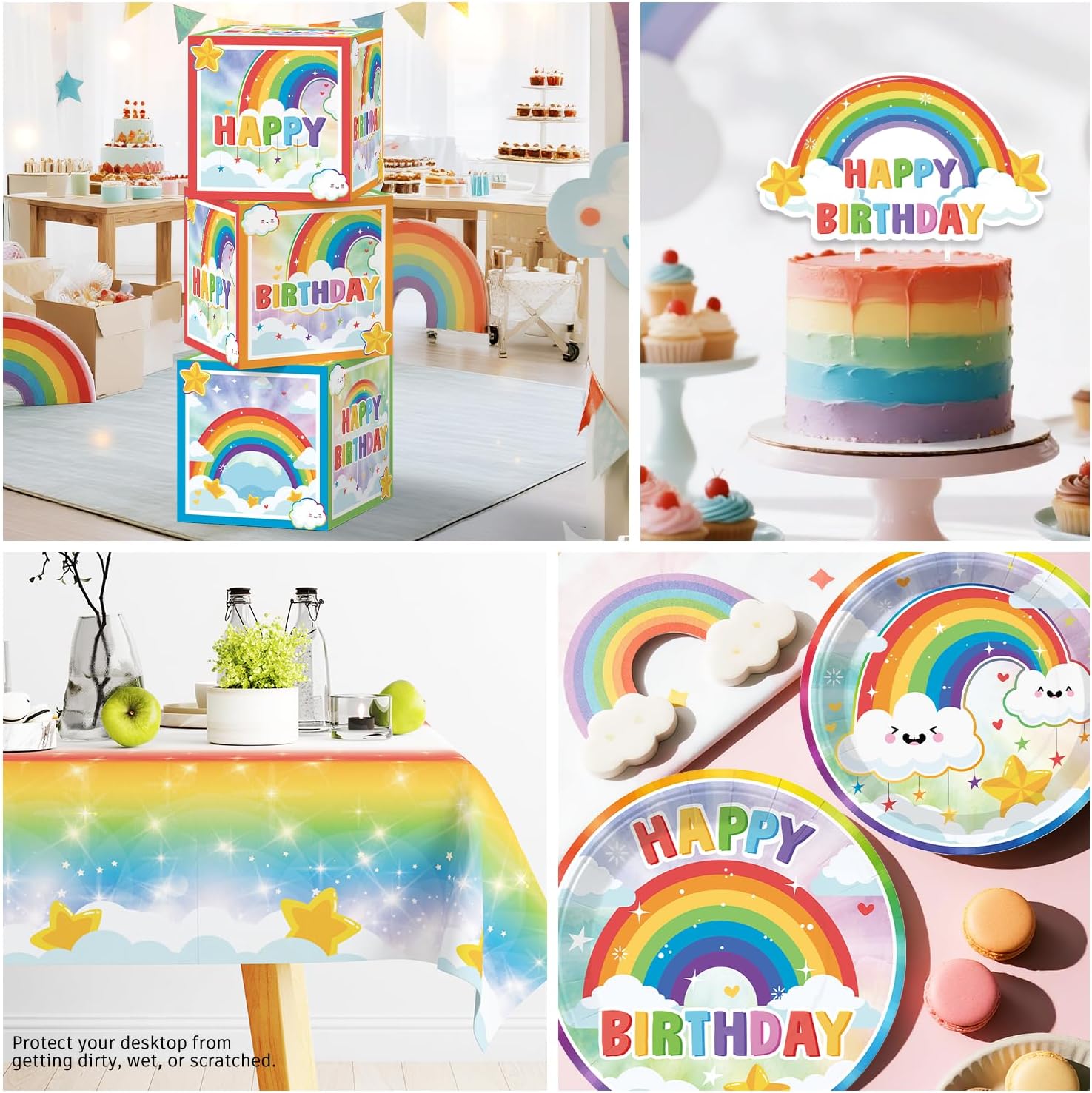 Cocomigo 245 Pcs Rainbow Birthday Decorations, All-in-one Rainbow Party Decorations with Plates, Banner, Balloon Arch, Fringe Curtain for Rainbow Birthday Party Decorations, 20 Guests - Image 4