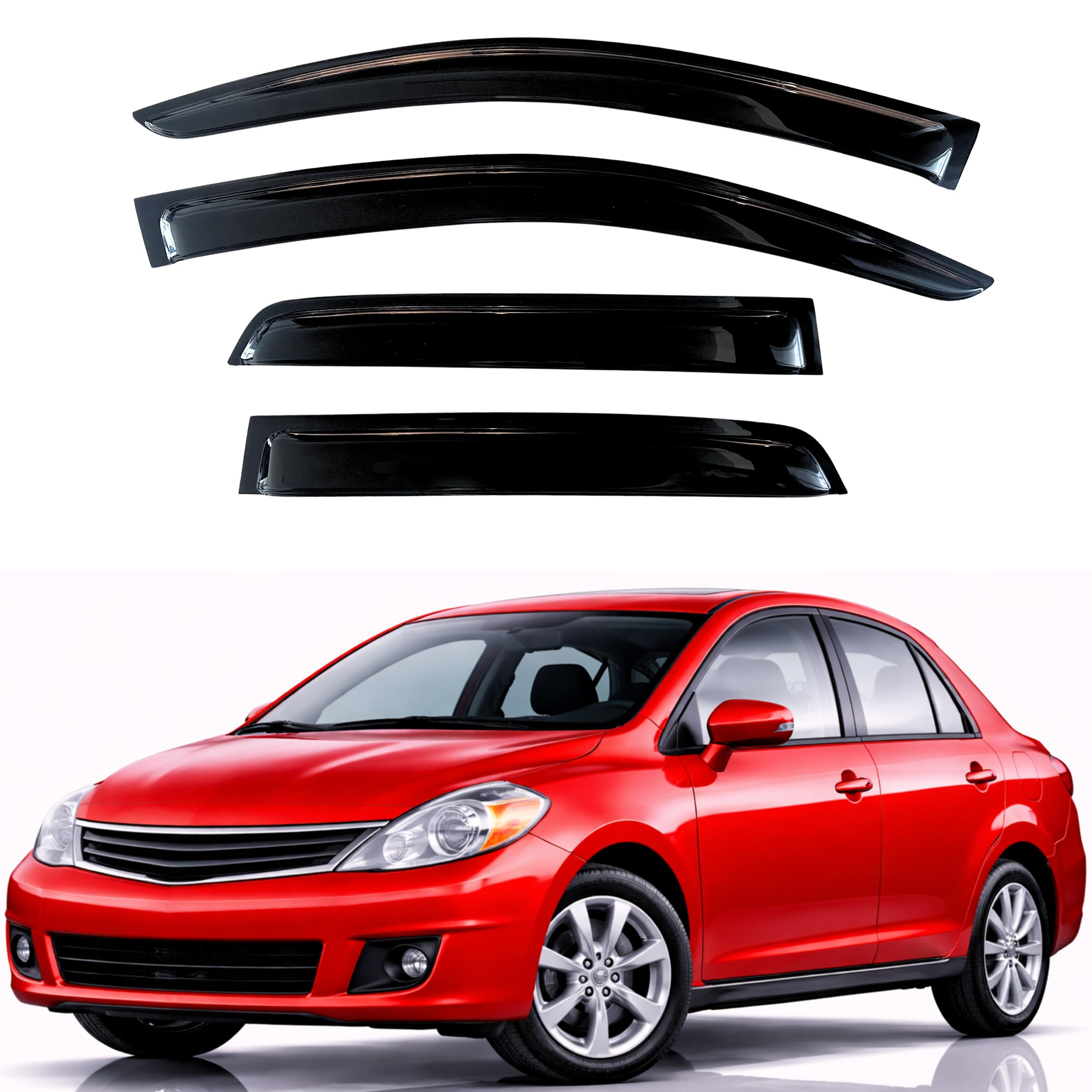 KPY Rain Guards Fit for 2007-2011 Nissan Versa Sedan, Out-Channel Window Visors Vent Wind Deflectors 4PC, Car Accessories for 2007-2012 Nissan Versa Hatchback