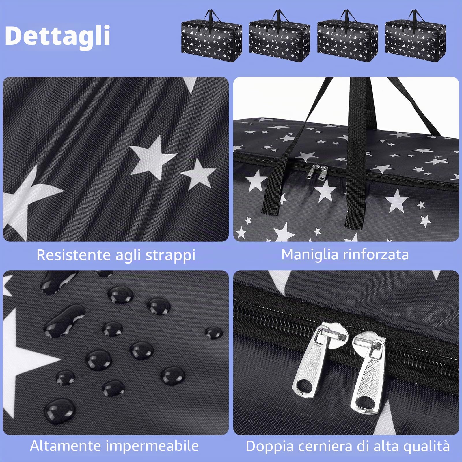 iespell Confezione da 4 Scatole Portaoggetti Extra Large con Coperchi, Scatole Portaoggetti Resistenti per Traslochi Casa Grandi e Forti, Sacchetti Impermeabili per Vestiti con Cerniere, Sacchetti