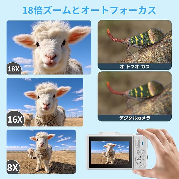 5K Digital Camera with WiFi, 75 Million Pixels, Autofocus, 3-Inch, 180° Rotating Screen, Vlog Camera, 18x Digital Zoom, Lightweight, Compact Camera, 64GB SD Card, Includes 2 Lithium Ion Batteries