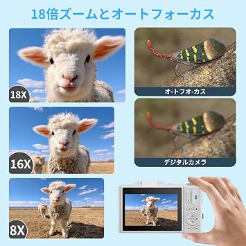 5K Digital Camera with WiFi, 75 Million Pixels, Autofocus, 3-Inch, 180° Rotating Screen, Vlog Camera, 18x Digital Zoom, Lightweight, Compact Camera, 64GB SD Card, Includes 2 Lithium Ion Batteries