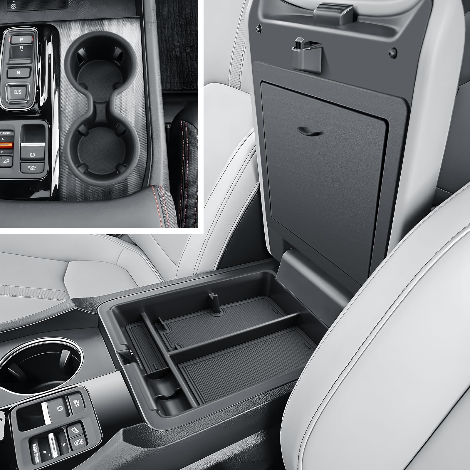 BIBIBO 3Pack for 2026 Honda Passport Center Console Organizer for 2026 Honda Passport Armrest Console Organizer +Hidden Storage Box+Cup Holder 2026