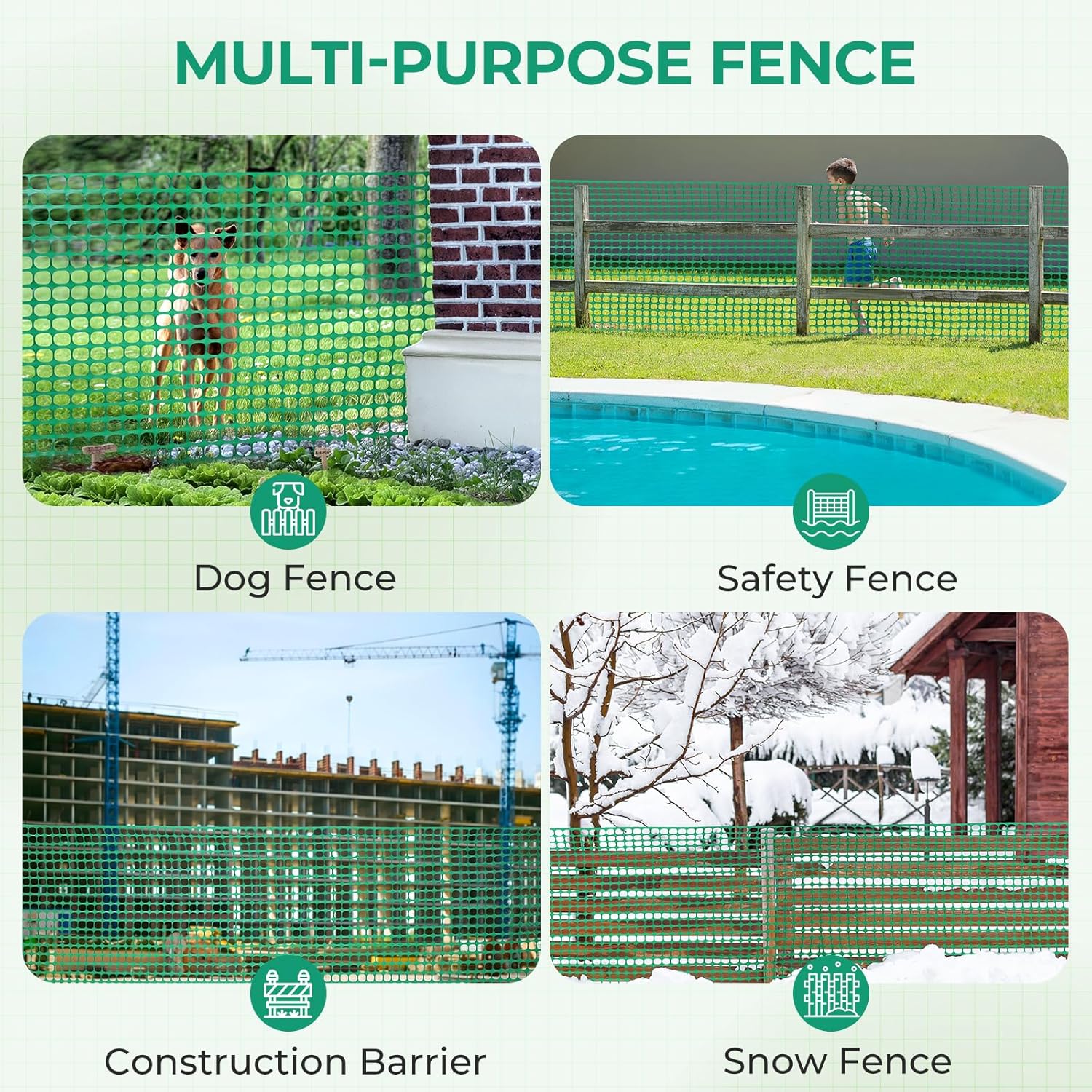 Ohuhu Garden Fence Animal Barrier: 4'x50' Reusable Netting Plastic Safety Fence Roll with Zip Ties, Temporary Pool Fence Snow Fence Construction Fencing for Poultry Deer Rabbits Chicken Dogs, Green