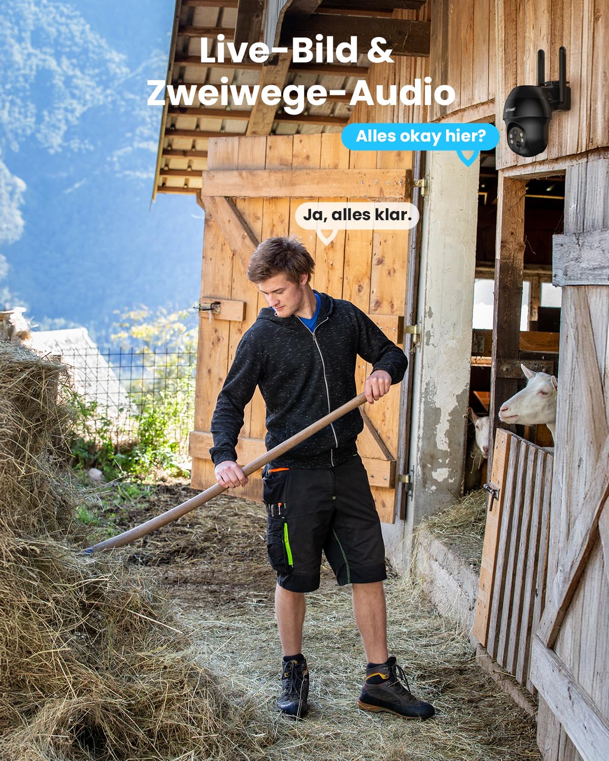 ieGeek 4G LTE Solar Outdoor Überwachungskamera mit SIM-Karte, Ohne WLAN | PIR Erkennung, 2K 360° Kabellose Überwachung mit Akku, App-Steuerung, Zwei-Wege-Audio, IP66 Wasserdichte, Schwarz Kamera
