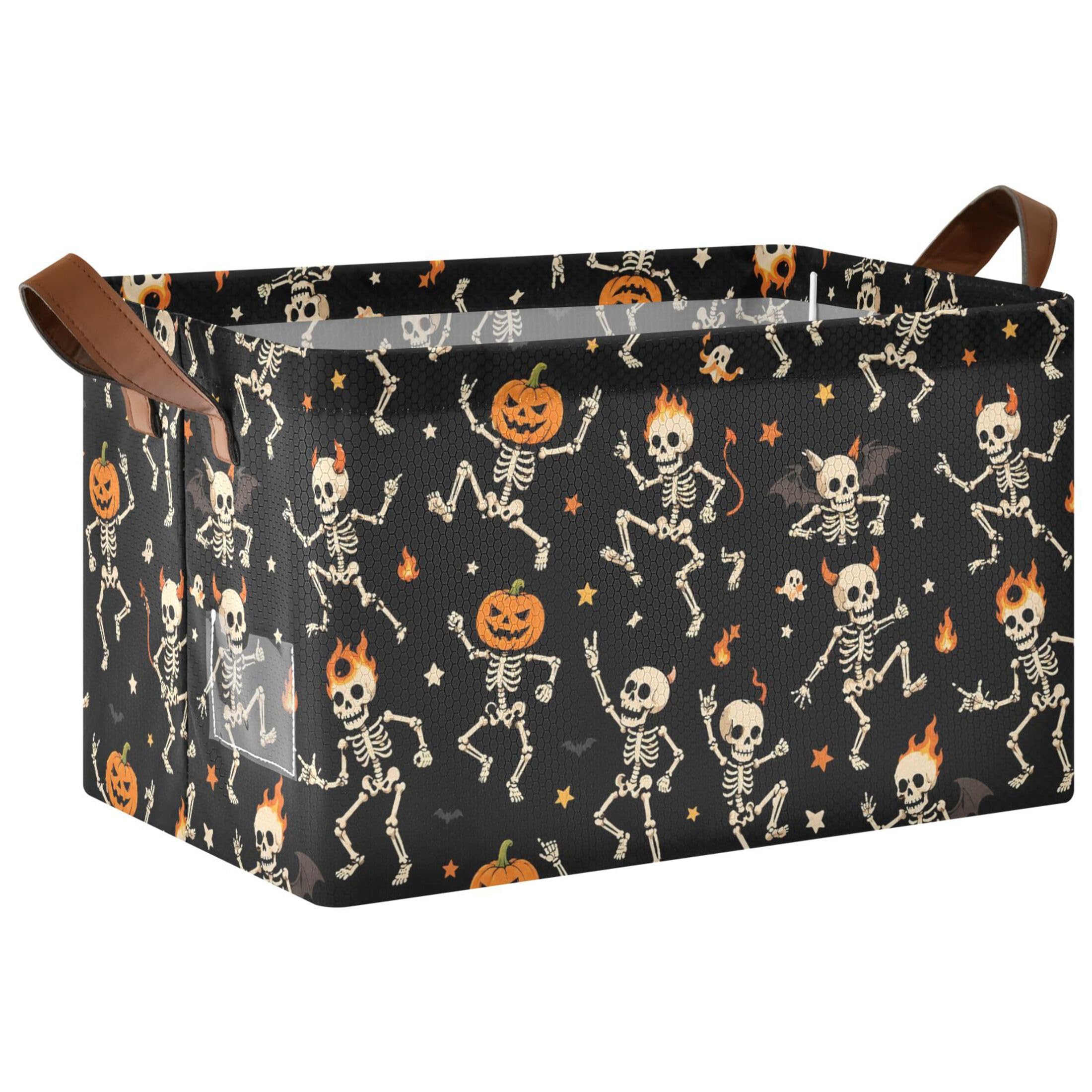 Kutsu Skeletons Foldable Storage Basket Collapsible Bin With Handles For Shelves
