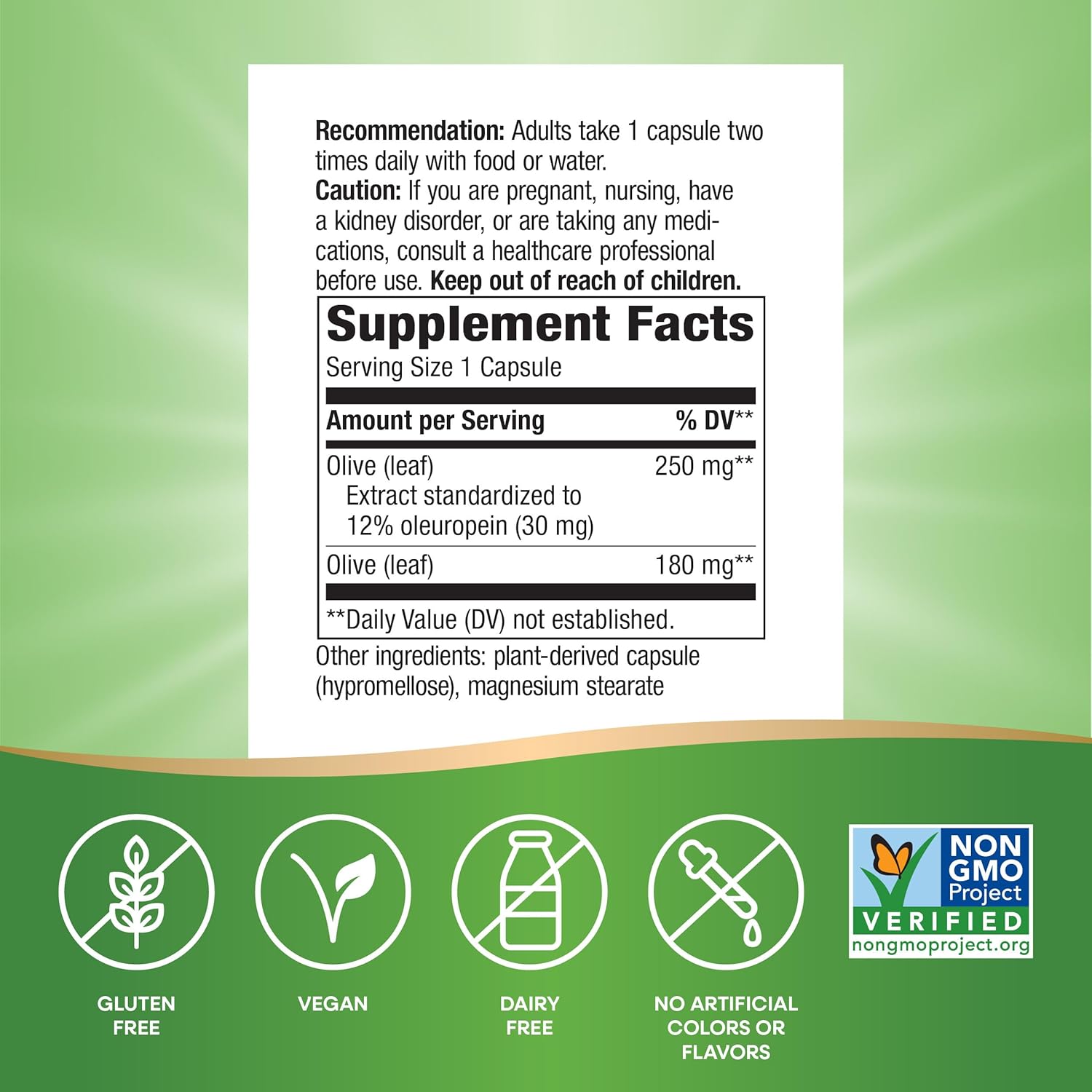 Nature's Way Olive Leaf Standardized Extract Supplement, Supports Heart Health*, 250 mg Per Serving, Gluten Free, Vegan, 60 Capsules (Packaging May Vary) - Image 5