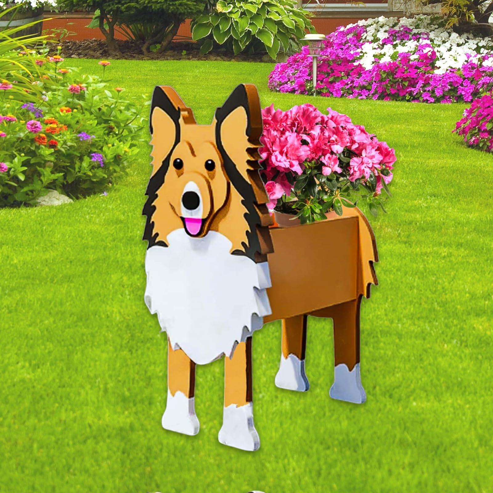 strolfay Sheltie Dog Planter Plant Pots,Cute Garden Dog Flower Planter,Dog Planters Birthday Gifts for Women,Office,Indoor/Outdoor Decor（9.45 * 8.66 * 13.39in
