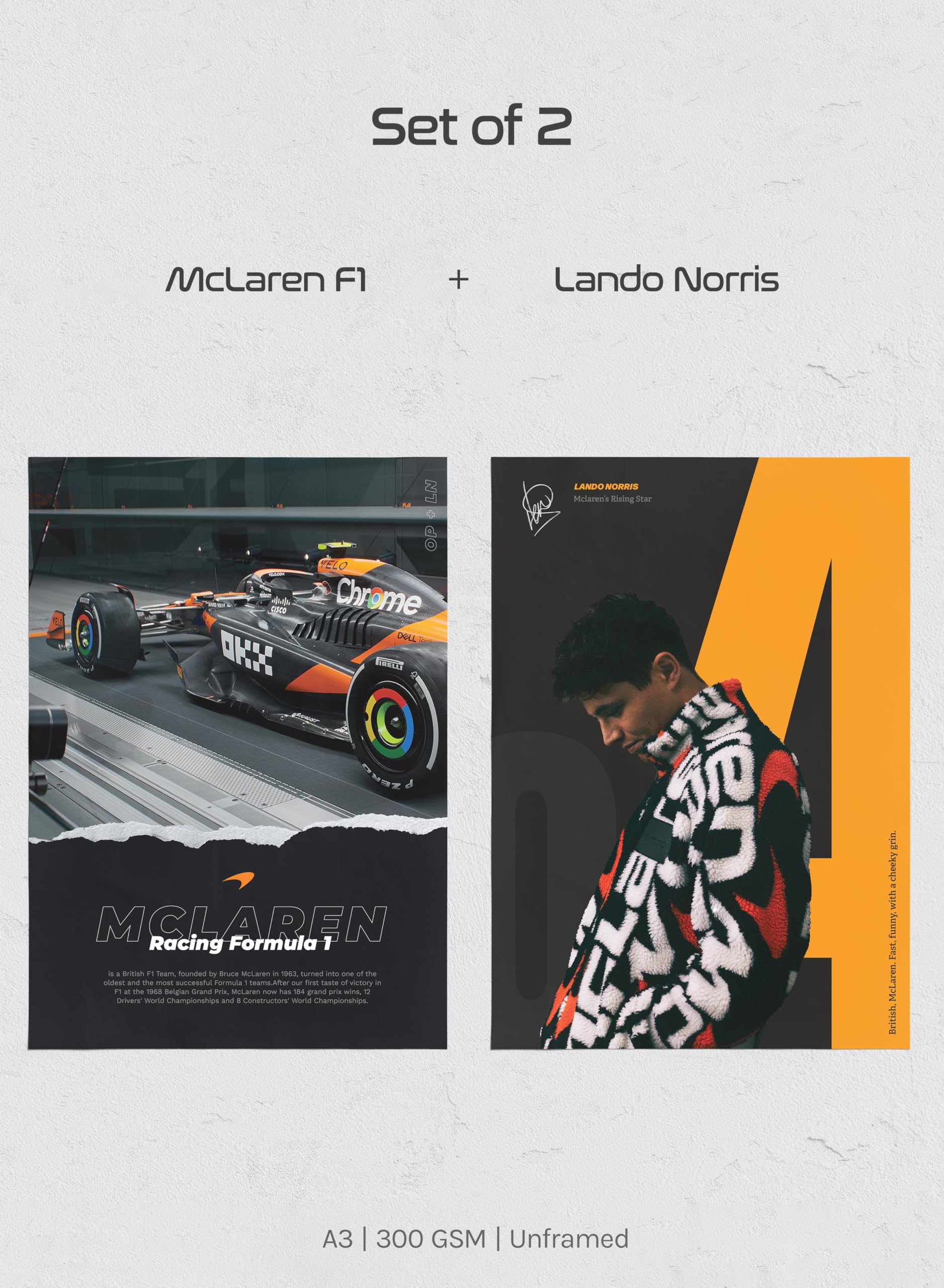 PodiumPe McLaren Formula 1 Posters Set of 2 | Lando Norris + McLaren Racing F1 | A3 | Unframed 4