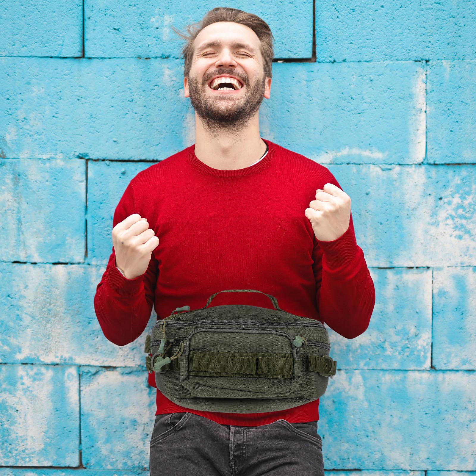 Healeved Riñonera Multifuncional para Hombre Pequeña y Ligera con Bolsillo para Botella de Agua Resistente Poliéster Color Verde Militar Adecuado para Ciclismo Pesca y Senderismo