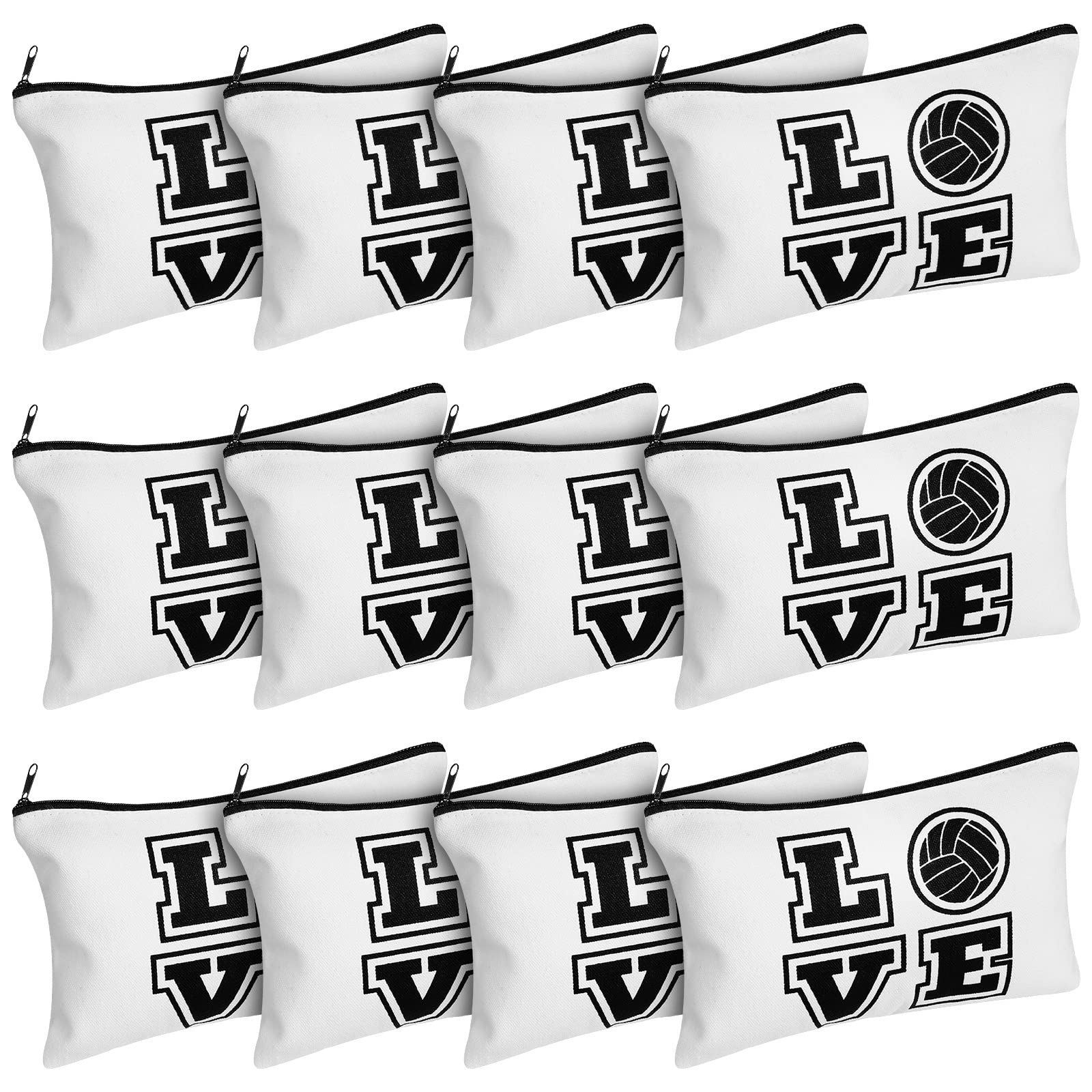 Saintrygo 12 Pieces Volleyball Pouch Makeup Bag with Words Volleyball Travel Storage Bags Portable Storage Case Organizer Toiletry Accessories with