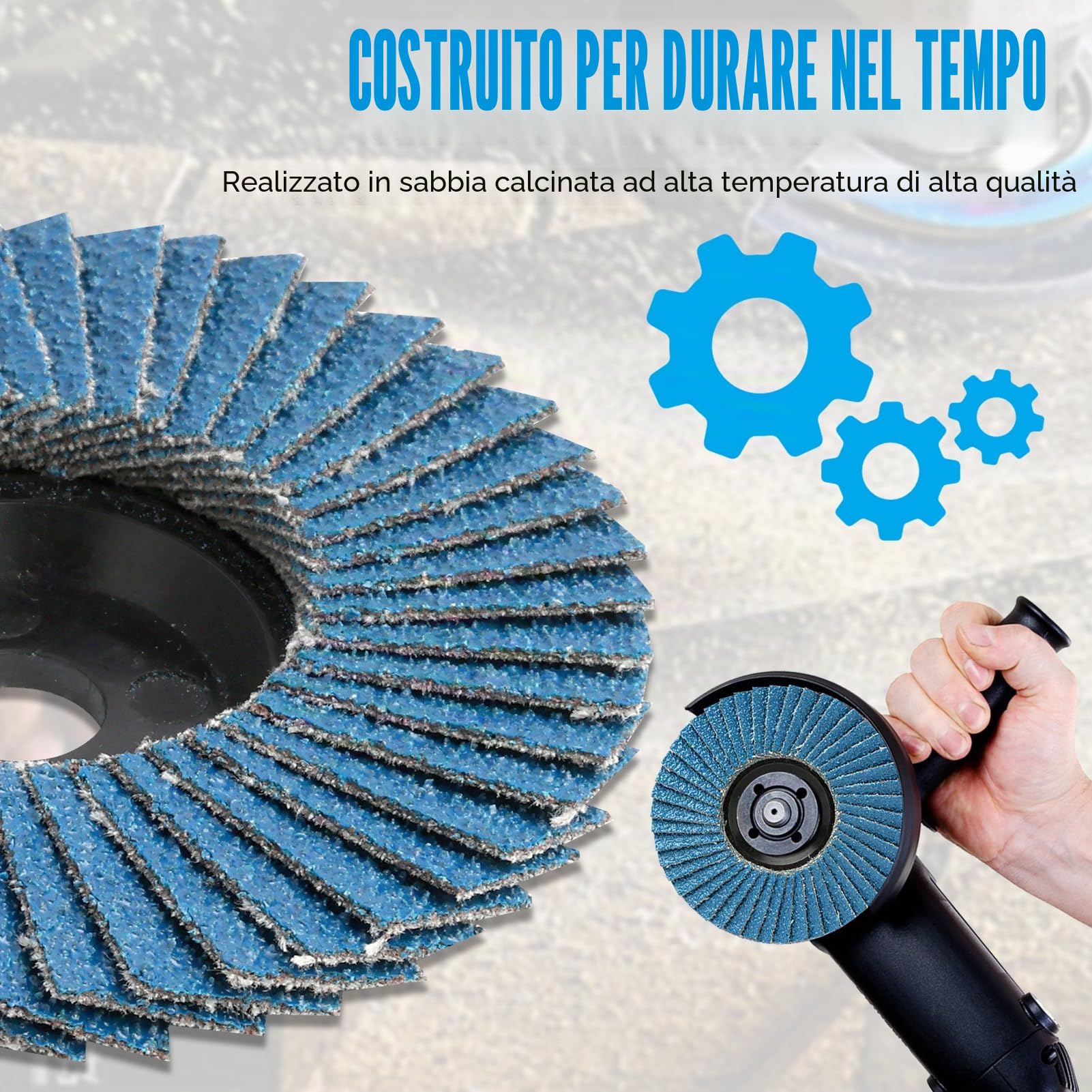 Set di 8 dischi lamellari Dischi lamellari per smerigliatrici angolari, Disco abrasivo Ø 76 mm x 10 mm, Dischi abrasivi di alta qualità in blu per metallo, legno e PVC, Adatto per smerigliatrici angol
