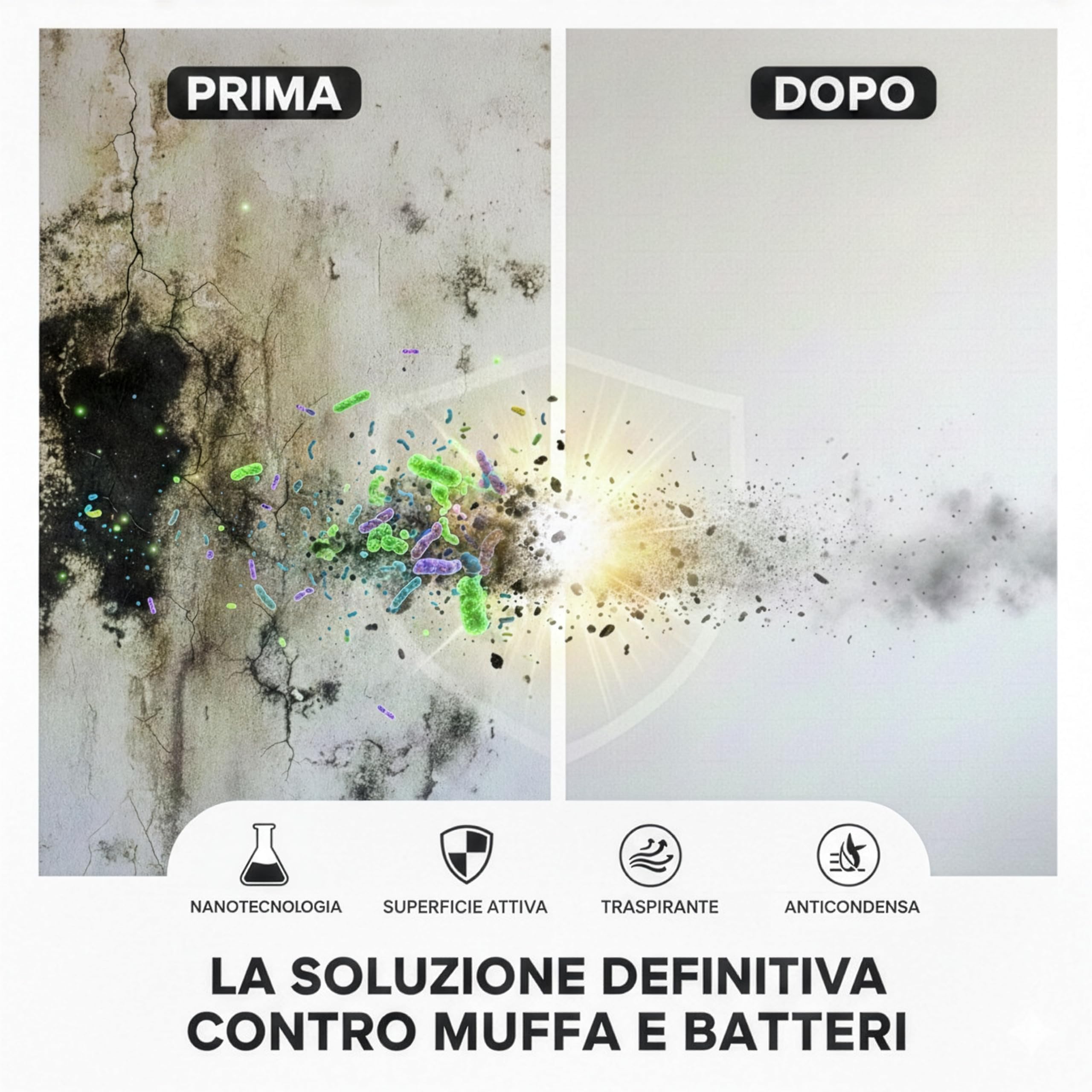 Pittura Antimuffa Fotocatalitica per Interni/Vernice Lavabile Atossica adatta a Bambini e Animali/Traspirante e Risanante per Pareti interne Muro Legno Metallo/No Tossica (Bianco, 5 Kg)