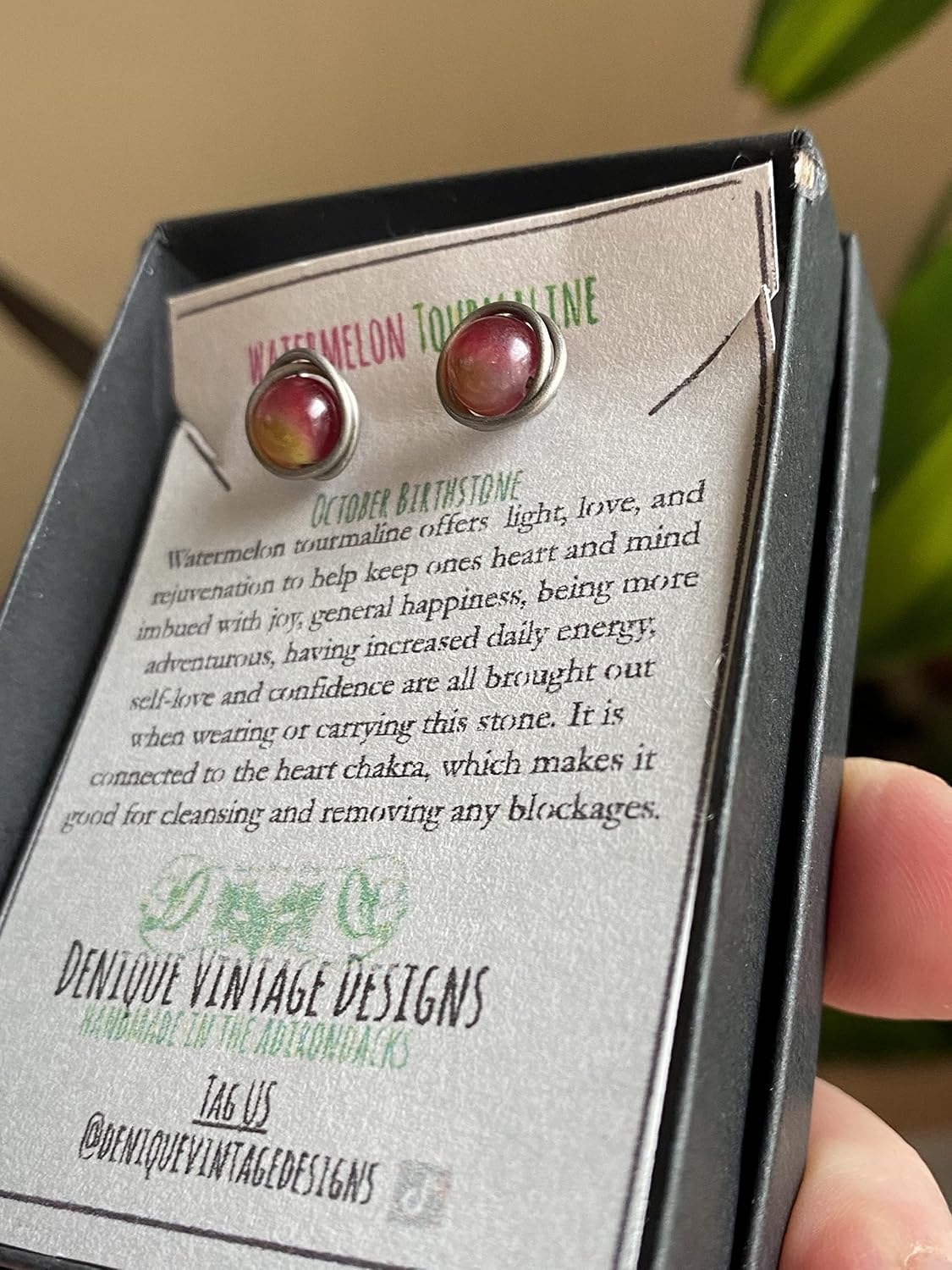 Watermelon Tourmaline 6mm Post Earrings in Black Iron, Titanium, Steel, Sterling Silver,14K Rose Gold or 14k Gold Wire (Handmade), Birthstone Jewelry, Real Gemstone bead, October Birthstone