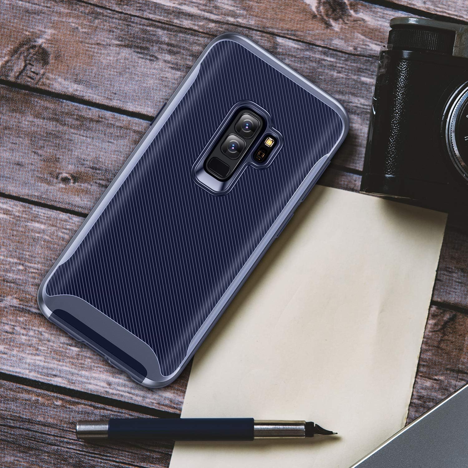 TORRAS Designed for Galaxy S9+ Plus Case, 2 in 1 Hybrid Fit Soft TPU Rubber Cover with Reinforced Hard Bumper Frame Slim Anti-Scratch Phone Case, Navy Blue/Blue Edge