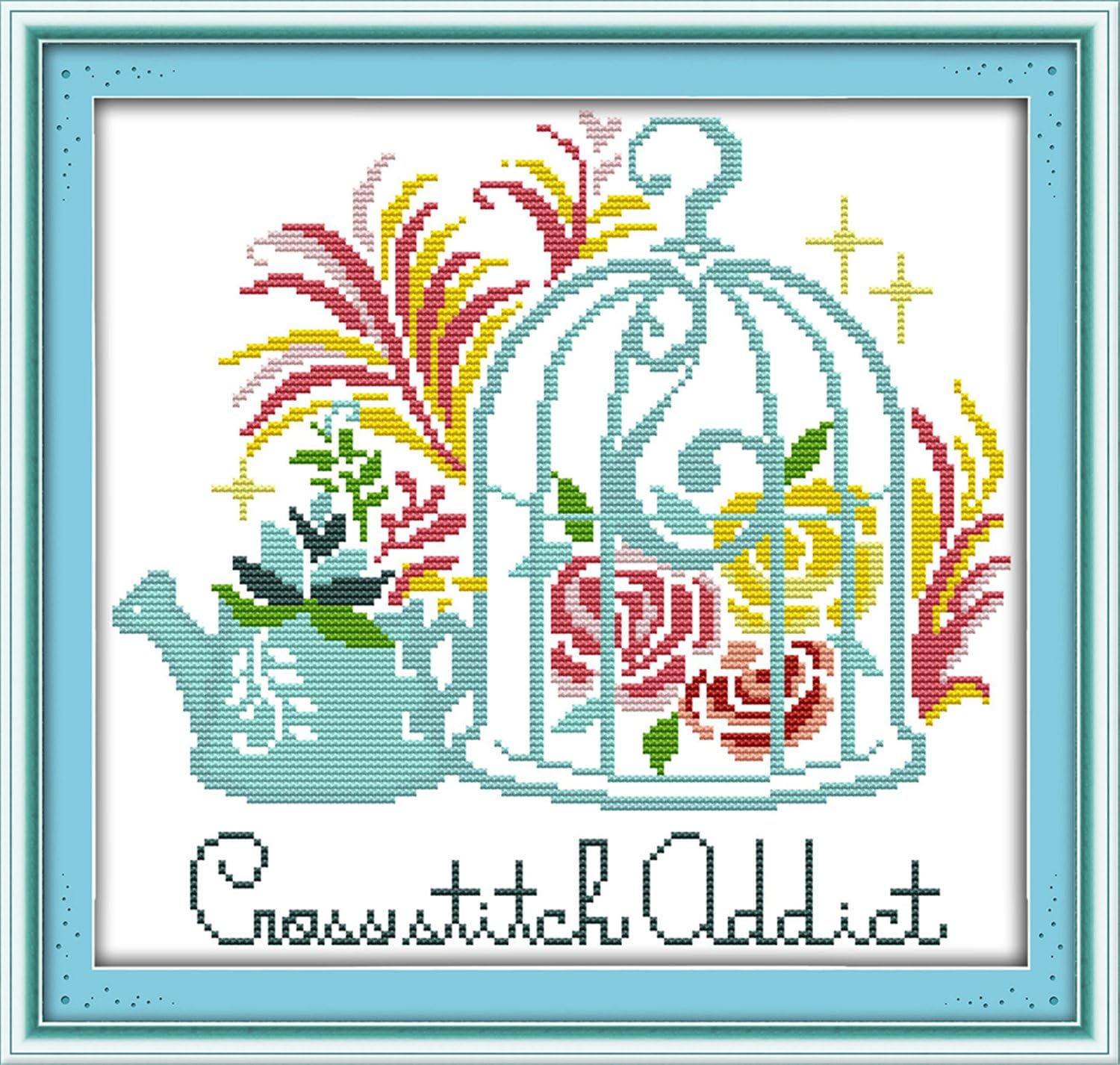 WHEEXLOCK Cross Stitch kit Bird cage and The teapot