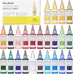 MEEDEN Ensemble de peintures acryliques pour le corps doux: Finition mat 24 Couleurs x 60ml/2oz Peintures acryliques fluides pour peinture d'art sur toile bois & Verre pour les étudiants Adultes Artistes