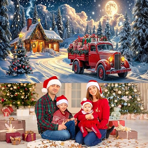 Miniatura 6 de Cubierta de puerta de garaje de Navidad de 6 x 8 pies, Papá Noel, retro, camión, nieve, árbol de Navidad, decoración de puerta de garaje, decoración