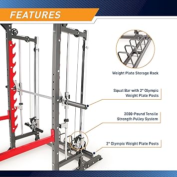Marcy Smith Machine Home Gym System SM-4903, All-in-One Strength Training Cage with Weight Bench, Pulley, Squat Rack & Workout Station