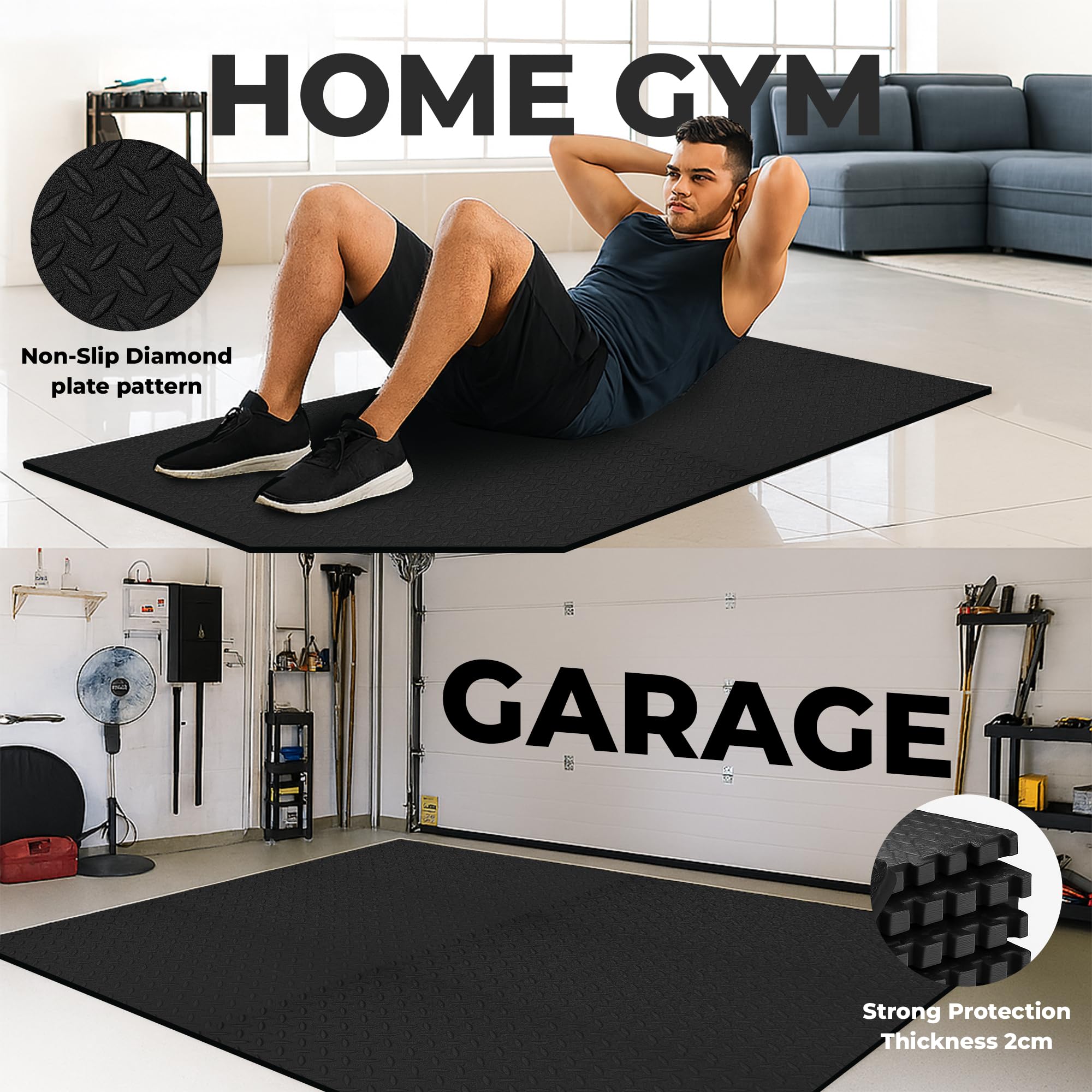 SAKUSEI Lot de 12 dalles de sol emboîtables en mousse EVA de 2 cm d'épaisseur 60 x 60 cm pour salle de sport à domicile, garage, abri de jardin