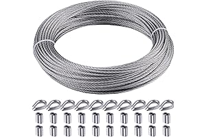 1/8 Cable Stainless, 100ft Wire Rope Metal Cable With Loop Sleeve And...