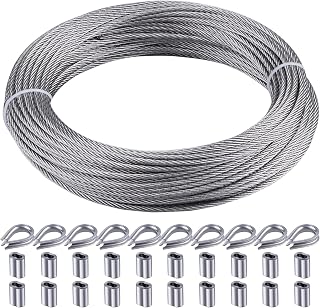 RECTOORailingSystem 1/8" 100ft 316 Marine Stainless Steel Wire Rope 7x7 - 1700lbs Breaking Strength w/ Thimbles & Sleeves for Deck Railing
