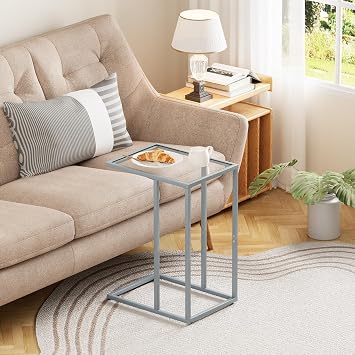 Beistelltisch C Form Couch Beistelltischs Kaffeetisch Kleiner Tisch Sofa Tisch Beistelltische Bett Side Table Beistelltische Sofa Couchtisch Klein Laptop Tischs Sofatisch Glasmaterial Grau