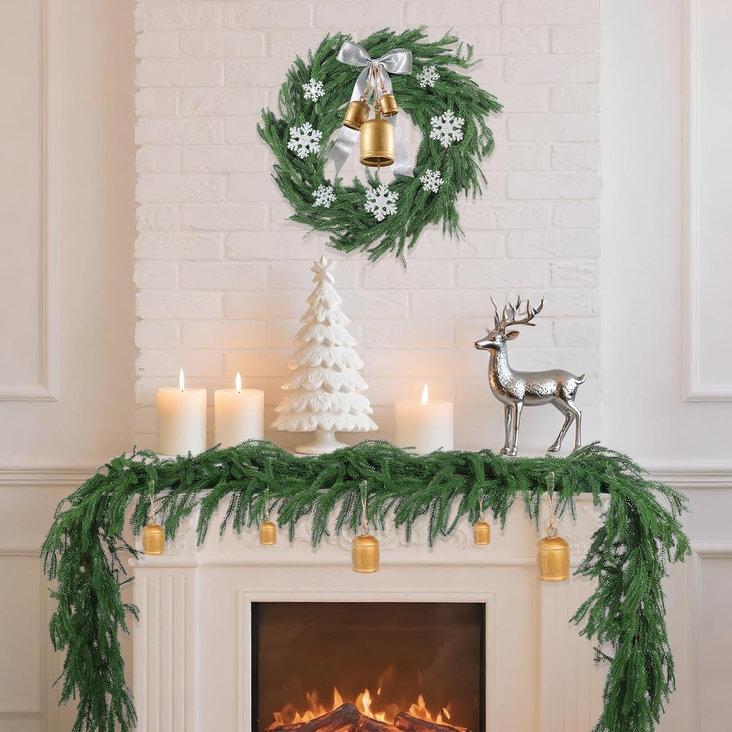 2 Pcs 9 Ft Artificial Norfolk Pine Garlands, Realistic Christmas Pine Garland Faux Winter Greenery for Holiday Table Centerpiece, Mantel, Wall, Indoor, Outdoor Christmas Decor (2, 9 Ft)