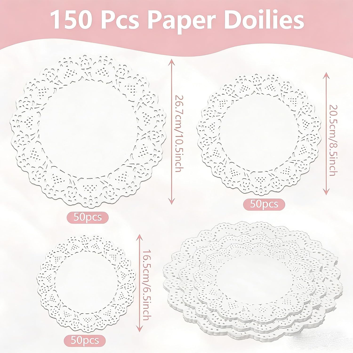 150 Pack Disposable Paper Doilies Assorted Size Round Paper Placemats