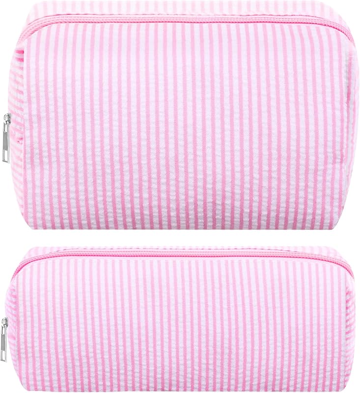 ZLFSRQ Conjunto com 2 necessaires de maquiagem listradas, rosa