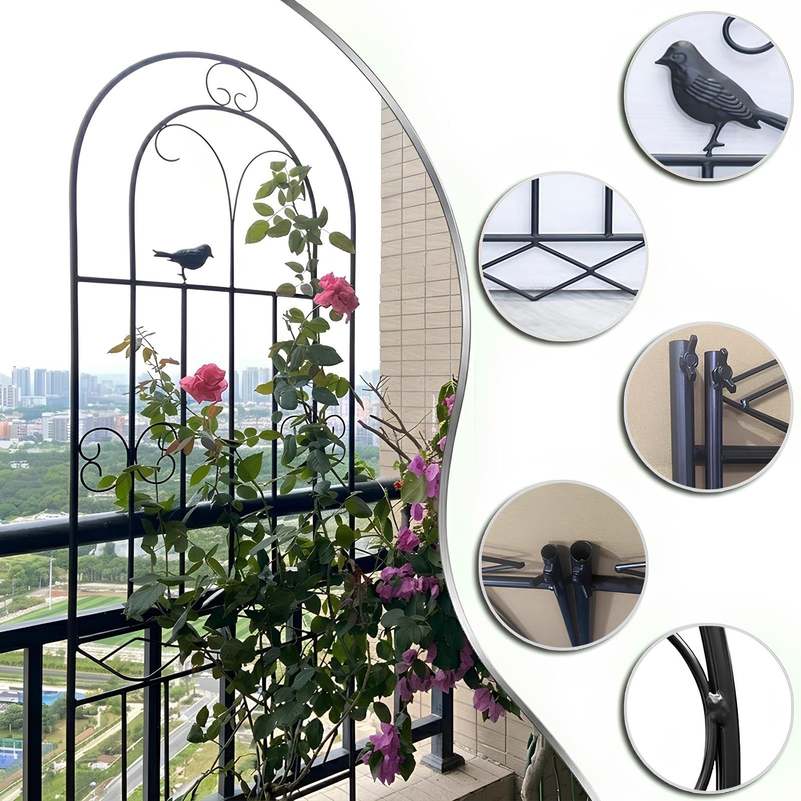 Traliccio per Piante Rampicanti da Esterno 180/200/220/240/260/280/300/320 x 50 cm, Supporti Graticcio Decorativo, Grigliato per Recinzione in Metallo per Clematide Rose(White,50x120cm/19.7x47.2in)