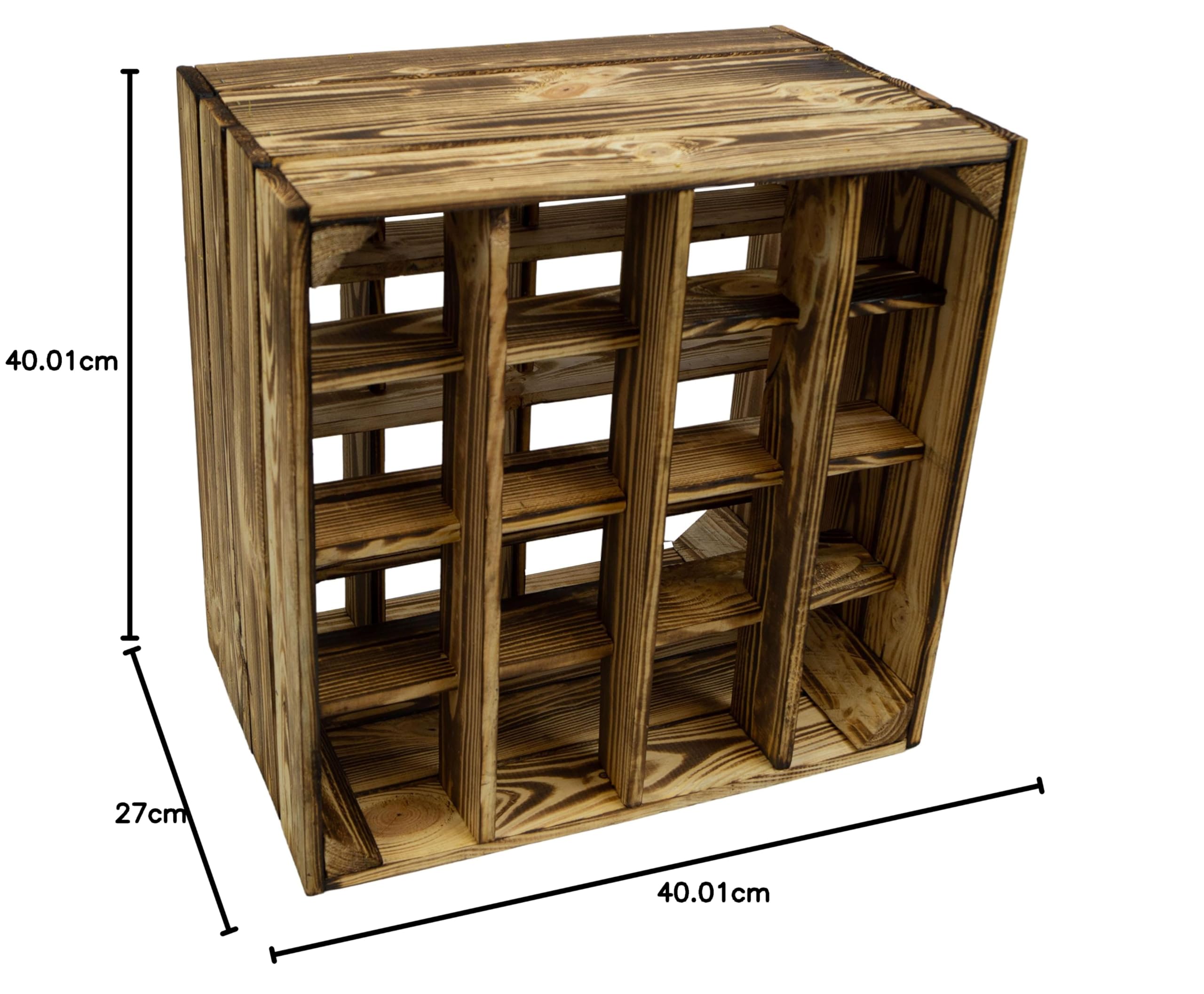 Kistenkolli Weinregal Holz 3er Set – Geflammtes Flaschenregal für 48 Weinflaschen – Stapelbarer Weinständer aus Vollholz – 40x40x27 cm
