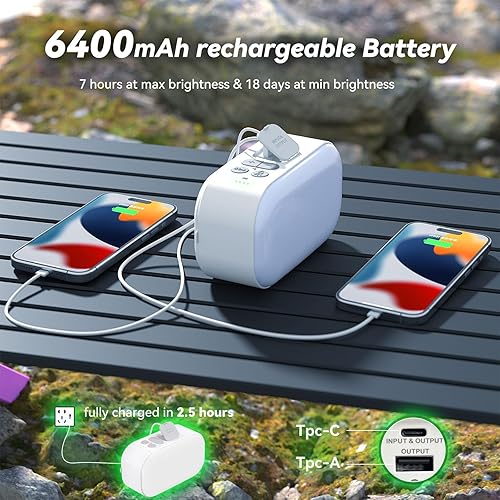 Miniatura 6 de Linterna de camping, linterna LED recargable de 6400 mAh, con 4 modos de luz, luz de tienda de campaña de 1000 lm y lámpara de manivela para