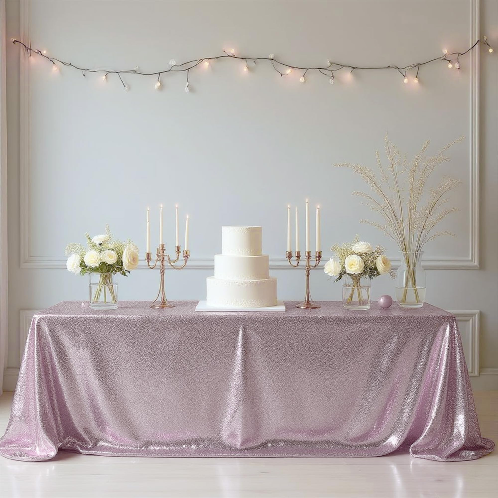 WedDecor Sequin Tablecloth 70" x 108" Rectangle Shiny Glitter Blush Pink Table Cover For Birthdays, Wedding, Banquets, Reception, Dining Party, Baby Shower, Table Decorations, Pack of 5 — image 1