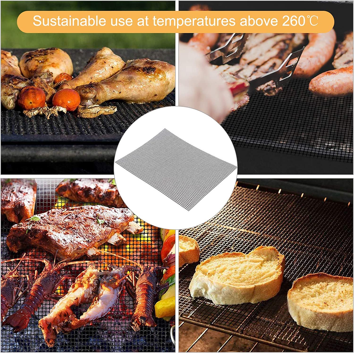5 Pezzi BBQ Grill Mat Set Griglia Antiaderente Rivestito Riutilizzabile Per Il Barbecue Accessori Da Forno Per Grigliare Grill A Gas, Forno, Cottura, 40 X 33 Cm