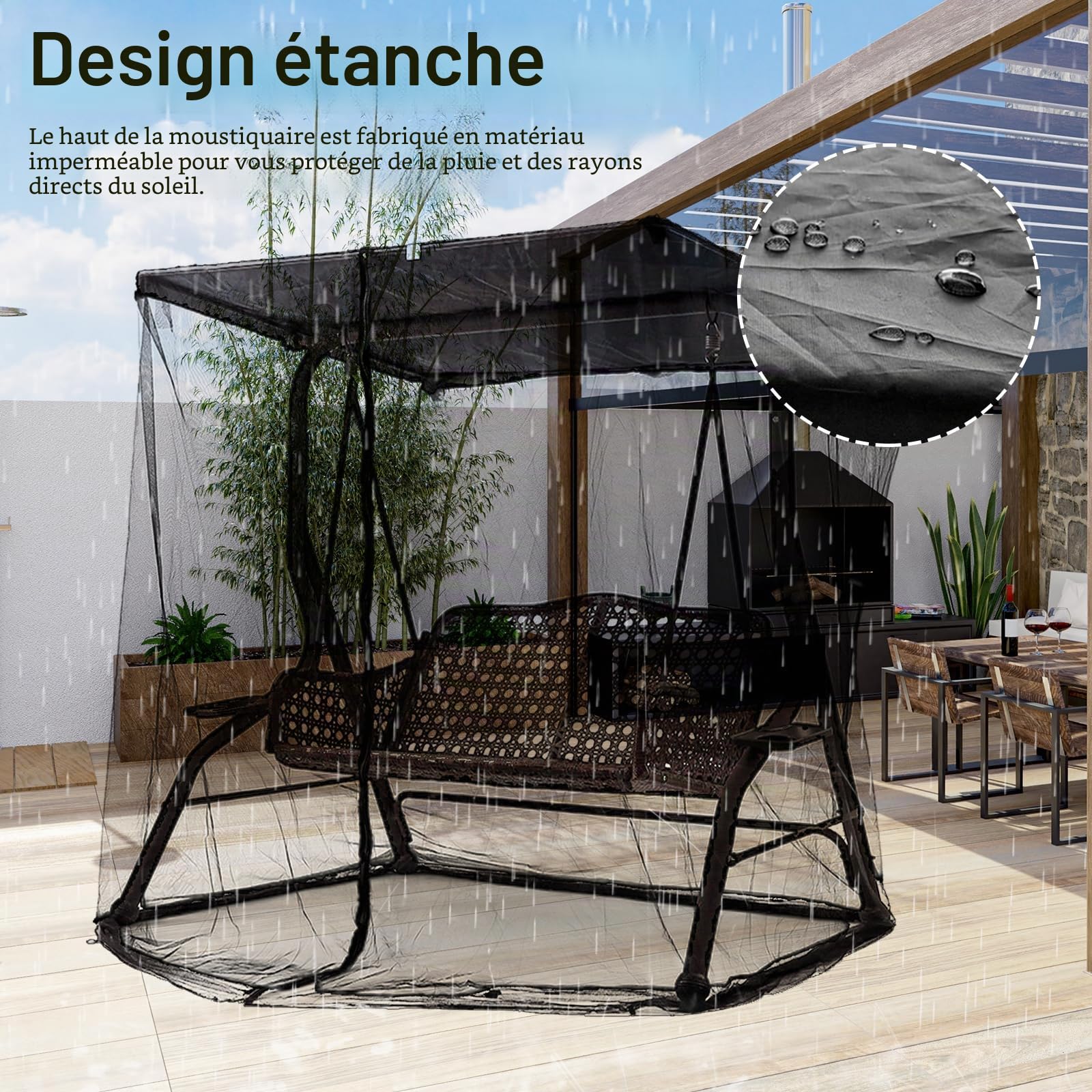 Moustiquaires, Moustiquaire avec Fermeture éclair pour Parasol 3 Places Balançoire De Porche Moustiquaire pour Balançoire De Jardin Extérieure Balcon Voyage Camping Chaise Pivotante