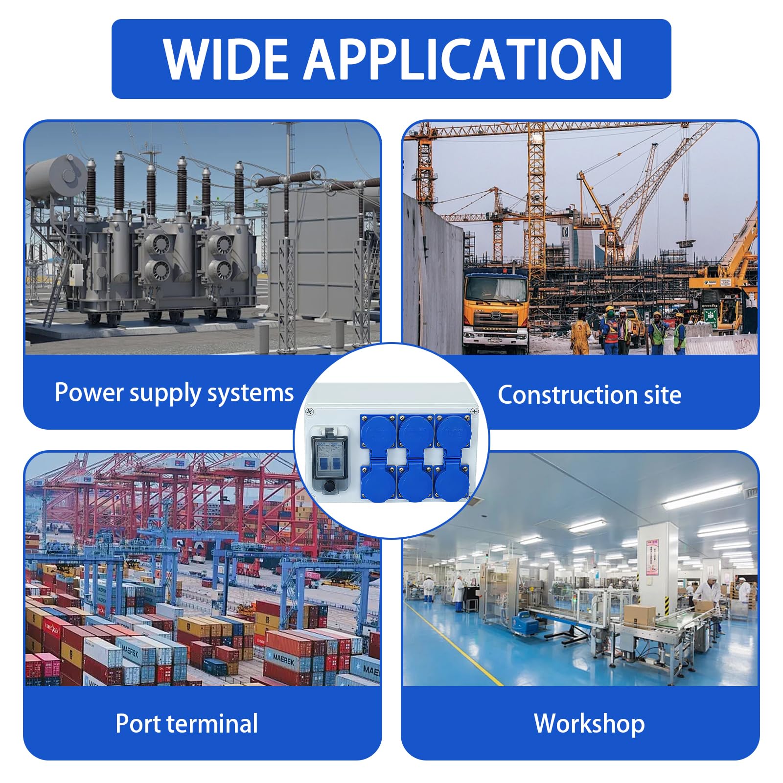 Distribuidor de Corriente para Construcción 250V, Distribuidor de Corriente de Pared 16A con Disyuntor, 6 Tomas, IP54 Estanco, Distribuidor de Energía Consumida para Talleres y Fábricas