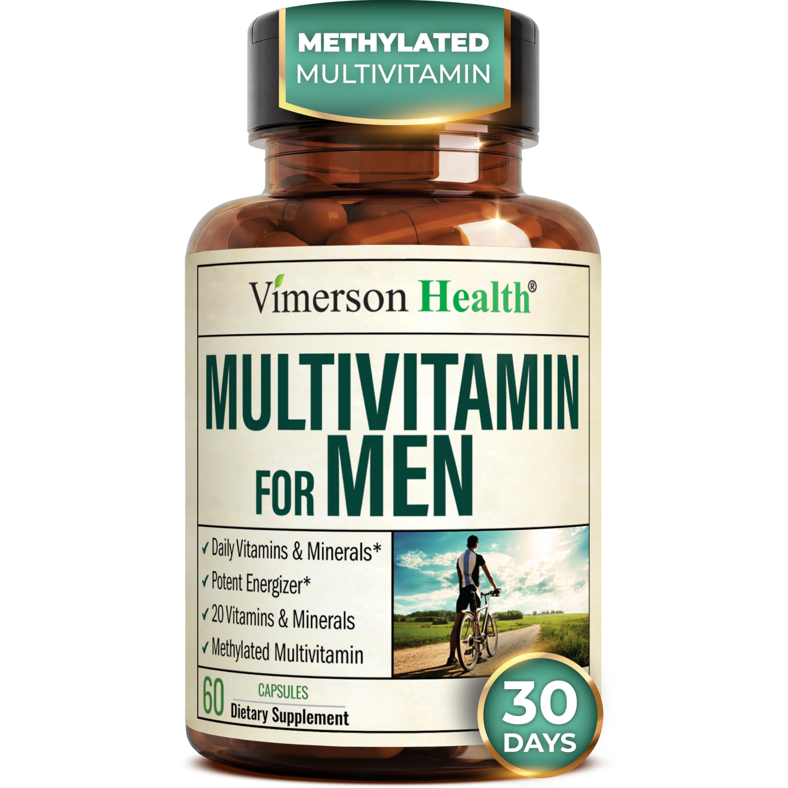 Methylated Multivitamin for Men with Bioavailable Vitamins, Chelated Minerals, Vitamin D, B12, C, A & Zinc for Energy, Focus and Immune Health – Premium Mens Multivitamins & Multiminerals – 60 Caps