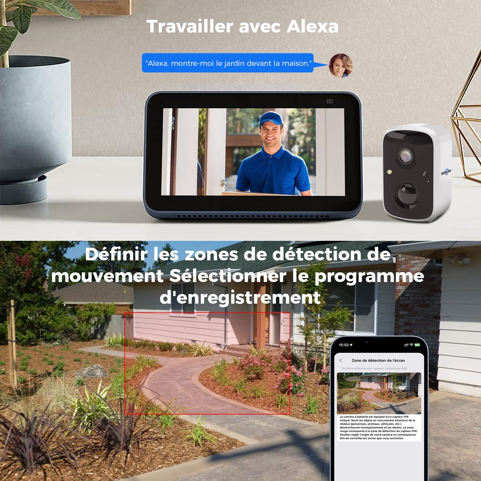 Hiseeu Caméra Sécurité Extérieure WiFi 4MP 3K, Panneau Solaire & Batterie, Détection Humaine PIR/IA, Sirène, Étanche IP66, Vision Nocturne Couleur, Audio Bidirectionnel, Cloud & Carte SD