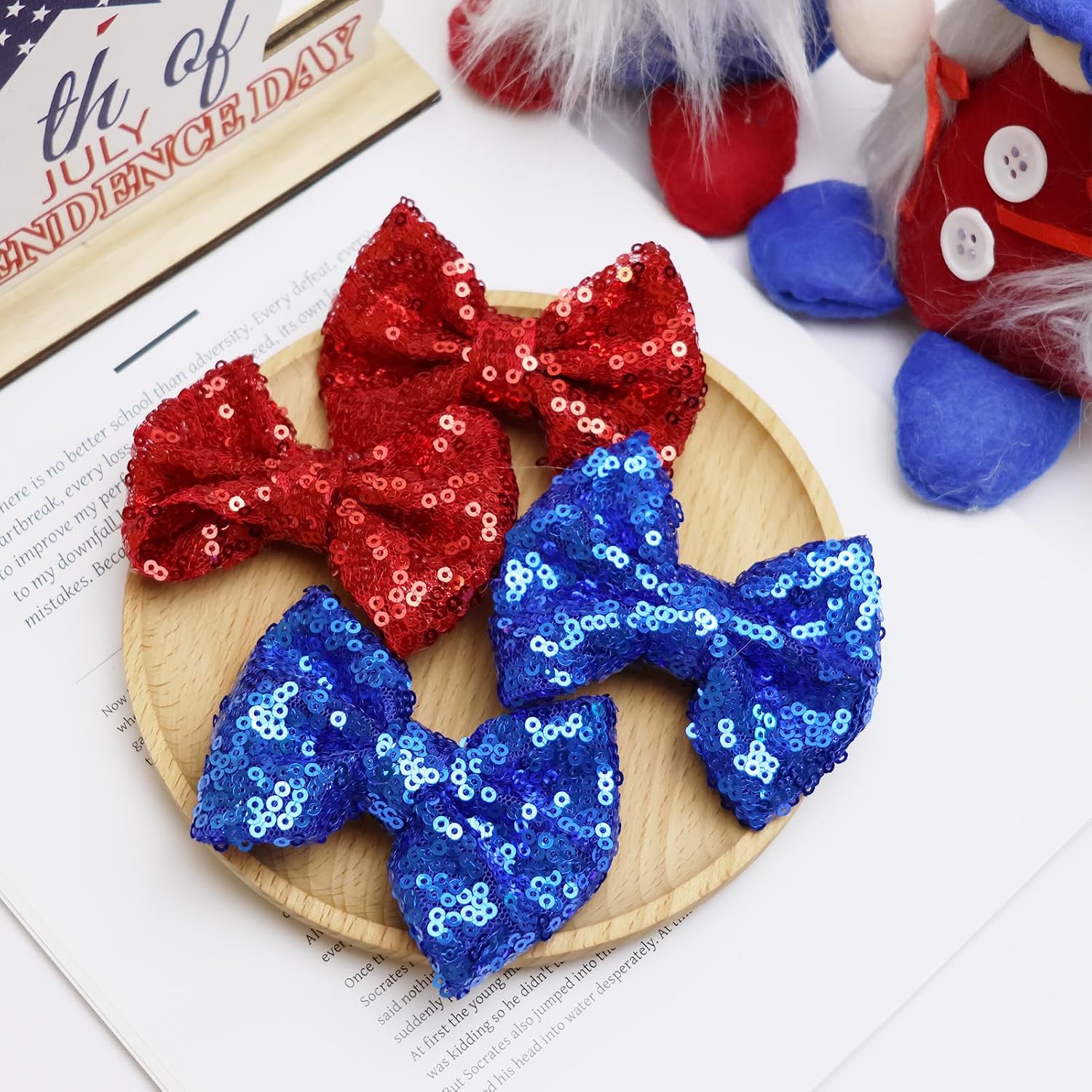 4th of July Hair Accessories: Sequin Alligator Clips, Glitter Bows, Barrettes for Girls, Teens Gift