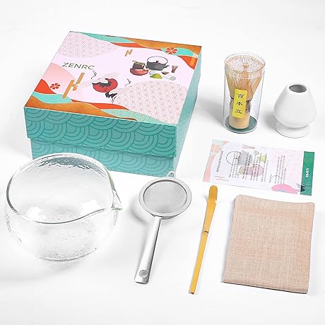 Complete Japanese Traditional Ceremonial Matcha Kit with Glass Matcha Bowl