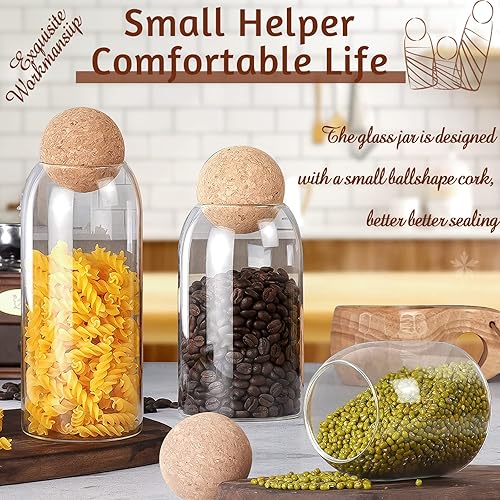 Miniatura 6 de 3 tarros de vidrio con bola redonda de corcho, botellas de vidrio transparente de corcho con recipientes de vidrio de corcho para alimentos, café,