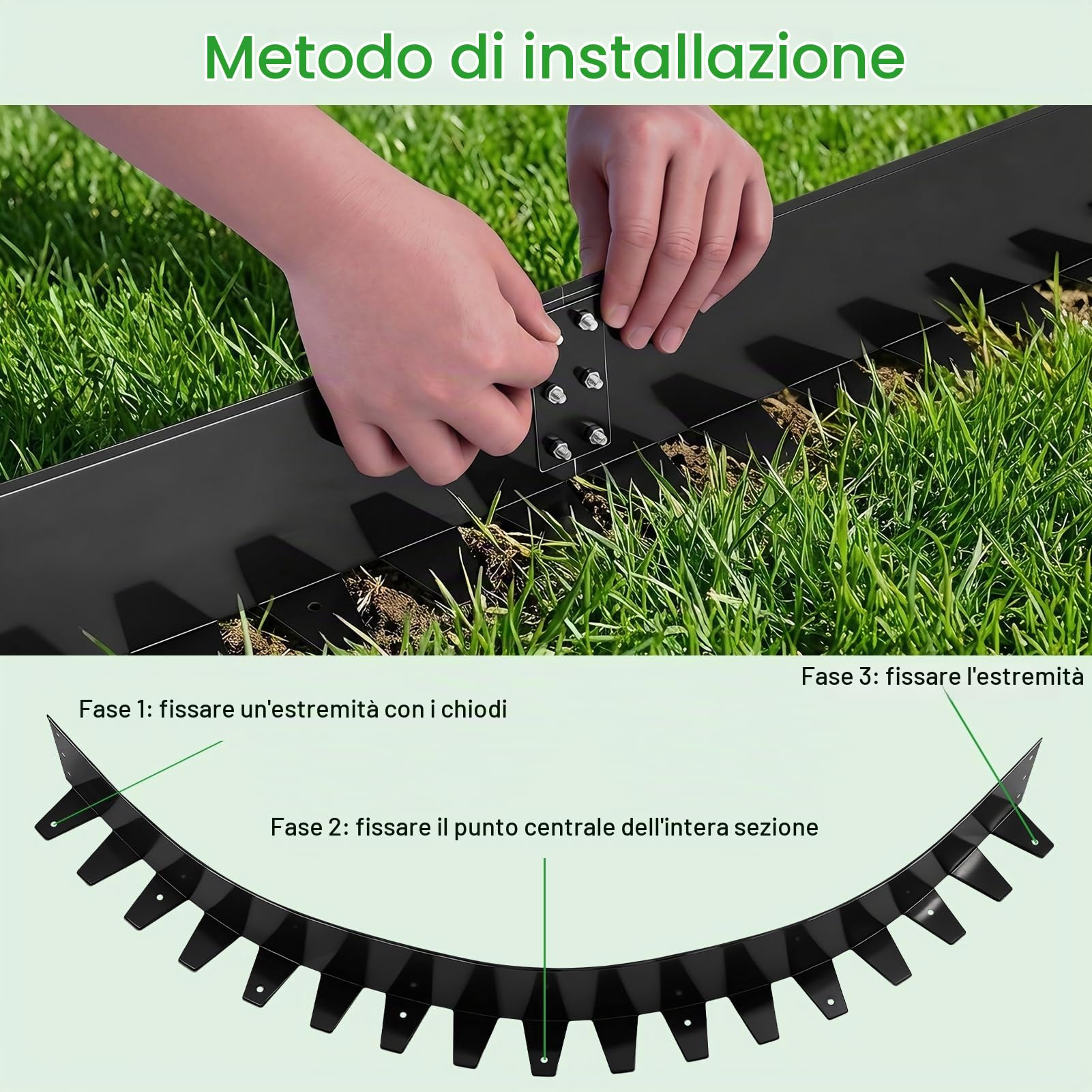 5 Pezzi 1m Acciaio Zincato Corteccia per Giardino, Solido Durevole Bordura per Aiuola, 10cm Altezza Bordo per Aiuole, Bordura per Giardino per Scale Prato Sentiero (Nero)