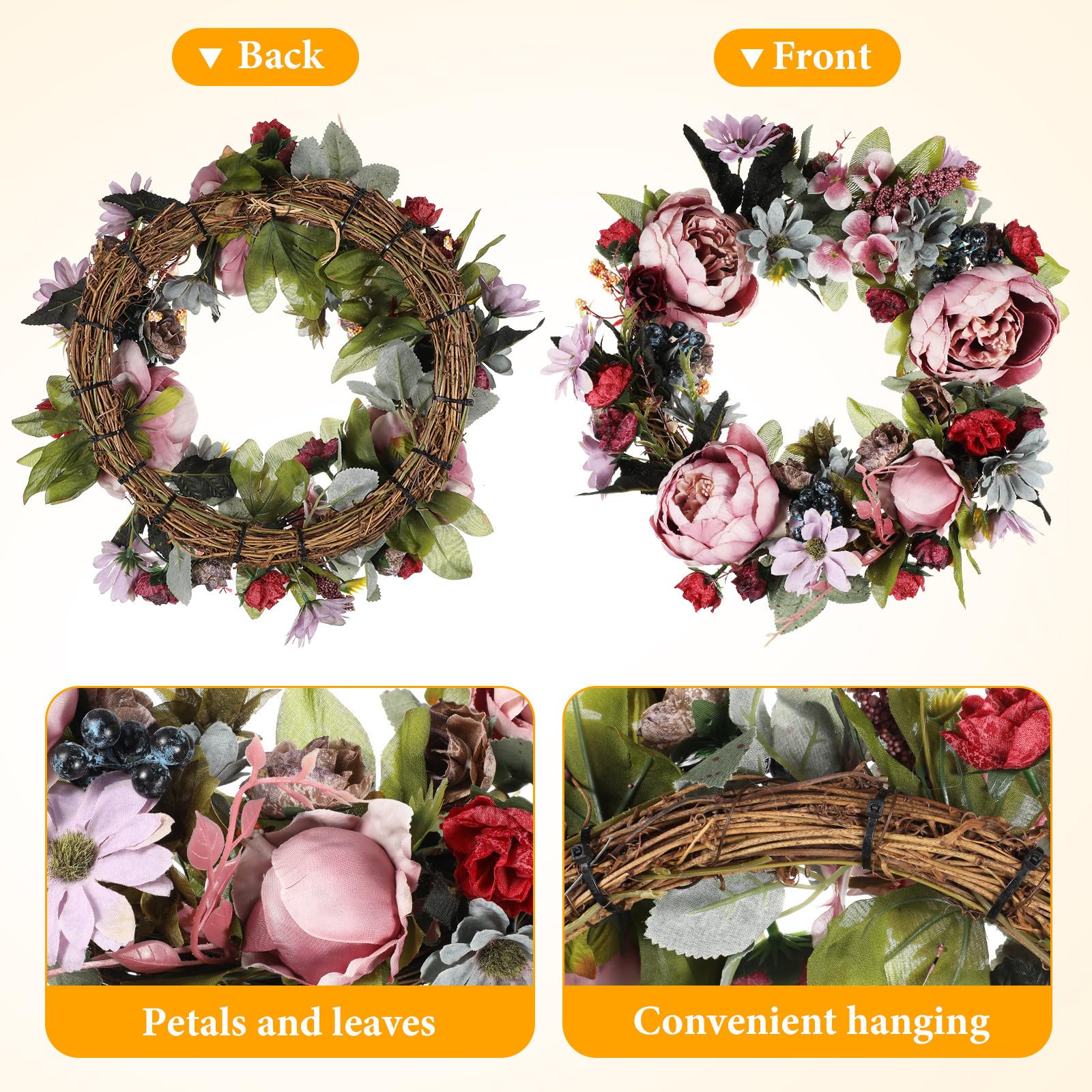 Künstlicher Türkranz aus Pfingstrosenkranz Realistischer Gewebe mit Langlebiger Haltbarkeit Anpassbarer Dekoration für Hochzeit und Frühlingsdeko